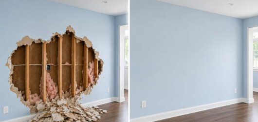 Professional drywall repair and interior painting service, repairing damaged walls and ceilings with a smooth finish and fresh coat of paint by Clinton Home Solutions.